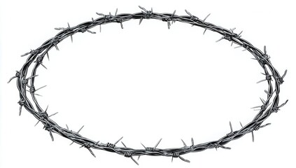 Barbed Wire Oval Frame Sharp Thorns Isolated on White Background Perfect for Design Projects