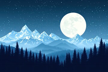 Majestic mountain range under a full moon