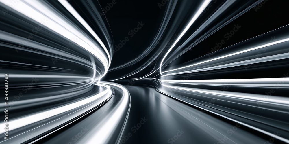 Poster motion blur of lights creating dynamic patterns on a dark highway during nighttime travel