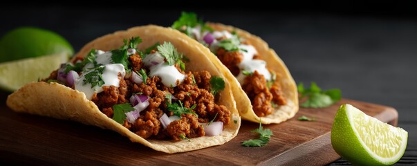 Bold and spicy mexican chorizo tacos with zesty lime and cilantro garnish