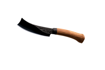 Elegant chopping knife with wood handle on plain background, cut out transparent