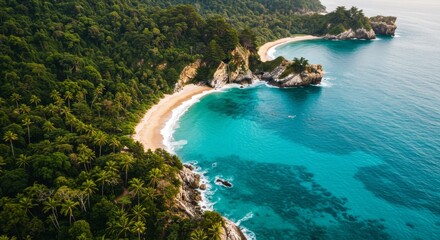 Obraz premium Aerial View of Secluded Tropical Beach with Turquoise Water