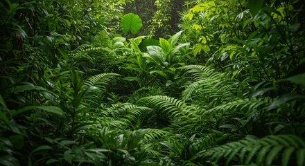 Lush Green Tropical Jungle Forest with Dense Foliage
