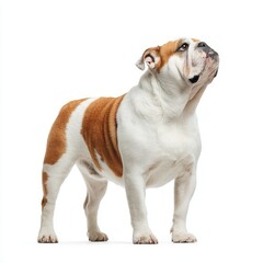 Obraz premium English Bulldog isolated on white background, muscular medium-sized dog breed with distinctive wrinkled face and broad shoulders, cut out for versatile creative use