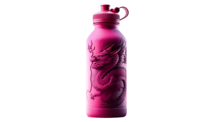 Stylish pink water bottle with dragon design