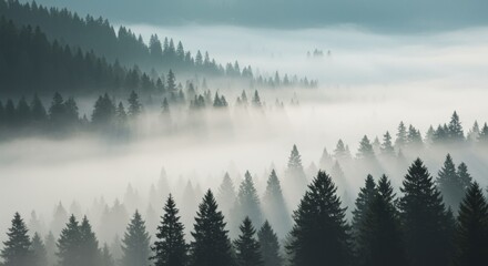 Fototapeta premium Misty Mountain Forest at Sunrise