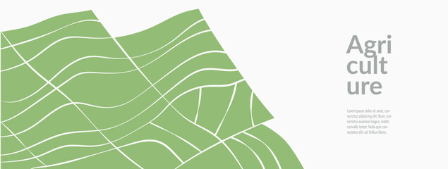 Aerial view of rural farmland in modern flat style. Elegant abstract design with geometric pattern featuring rice field, vineyard, wheat. Agri poster, banner, template, and creative sale concept