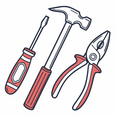 Professional tools hammer screwdriver pliers isolated cutout