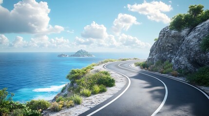 Fototapeta premium Scenic coastal roadway winding along a cliff.