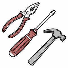 Professional tools pliers screwdriver hammer isolated cutout