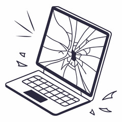 Broken laptop screen isolate professional design element