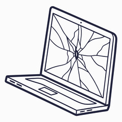 Broken laptop screen isolated cutout professional design element