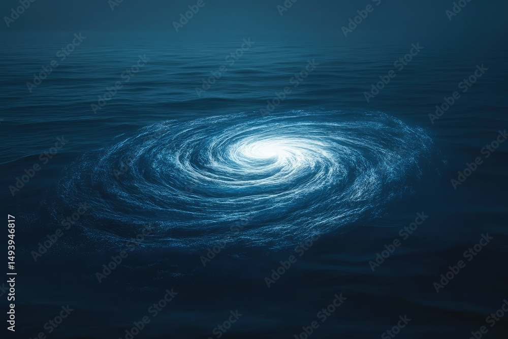 Poster a mesmerizing whirlpool in the deep ocean, glowing faintly from within, creating a surreal underwate