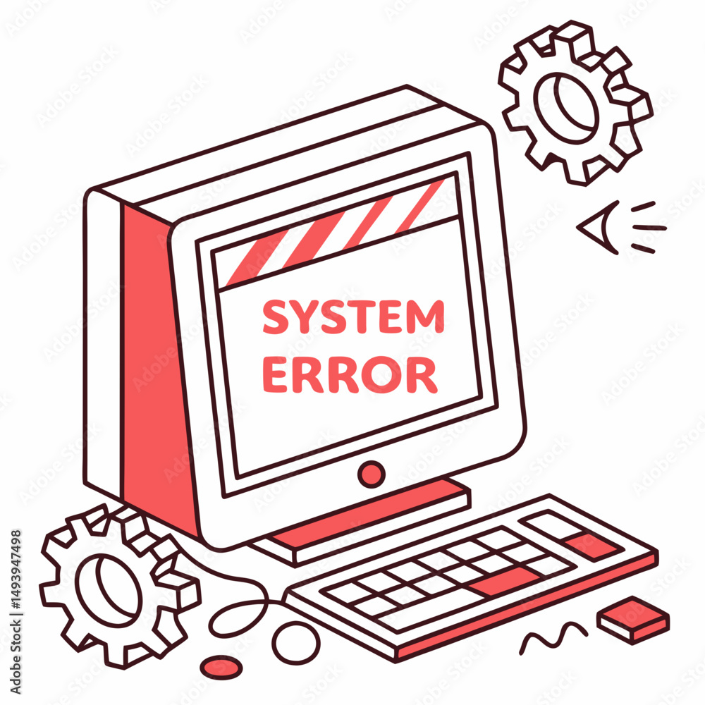 Poster retro computer system error isometric illustration