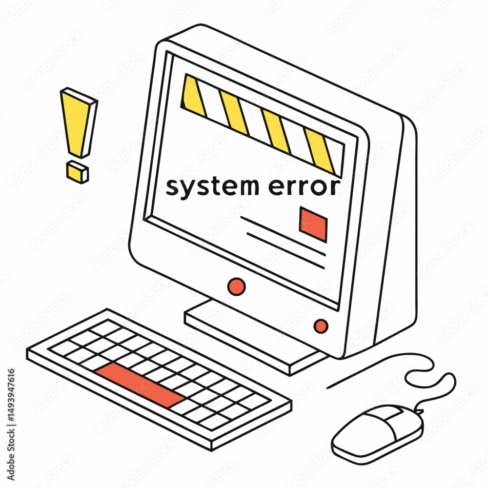 Poster isometric computer system error illustration