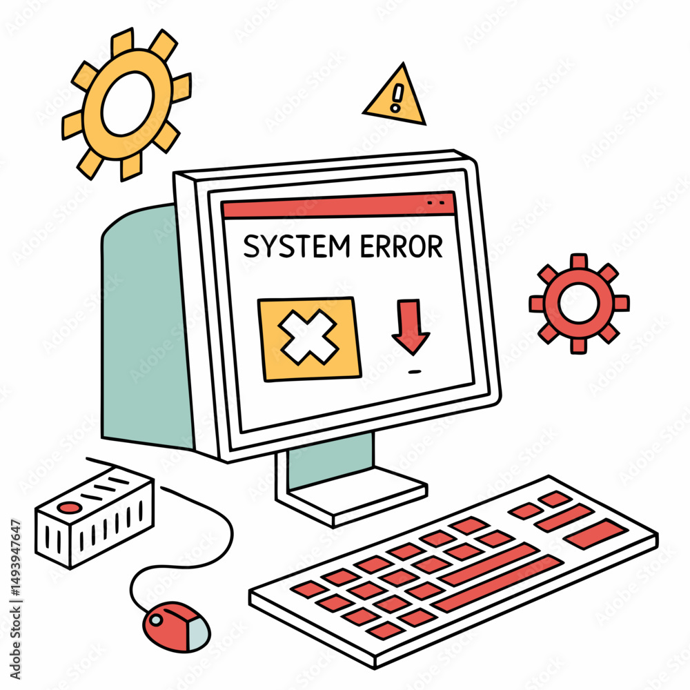 Poster computer system error message illustration