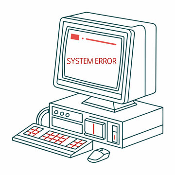 Retro computer system error vintage technology illustration