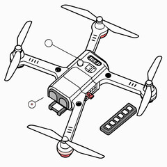 Drone quadcopter isometric technical drawing diagram