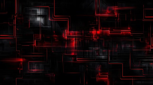 Abstract Red and Black Glowing Circuit Board Technology Background