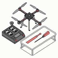 Drone repair kit isometric illustration tools