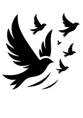 a black silhouette vector icon of flying birds