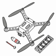 Quadcopter drone disassembled parts diagram