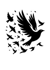 a black silhouette vector icon of flying birds