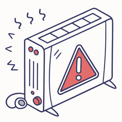Malfunctioning electric heater warning sign illustration