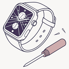 Smartwatch repair kit line art illustration