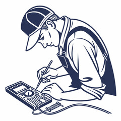 Technician working on electrical equipment repair