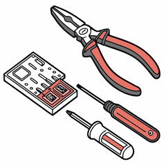 Repair kit tools electronics pliers screwdrivers components