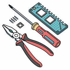 Professional repair tools kit isolated on white background