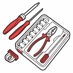 Handyman tool kit illustration red and white