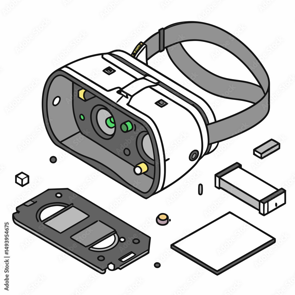 Poster virtual reality headset disassembled components exploded view