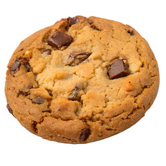 Golden brown cookie with bits of toffee and chocolate chunks, crispy edges and chewy center, isolated on a transparent background