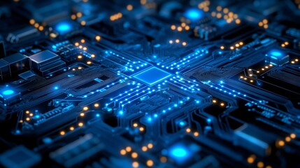 Obraz premium Intricate circuit board with central processor.