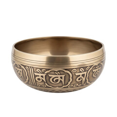 Tibetan singing bowl with engraving isolated on transparent
