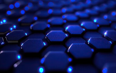 Obraz premium Hexagonal deep-blue grid, glowing points