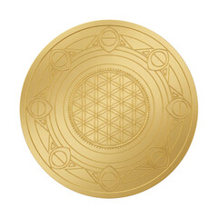Golden flower of life disc isolated on transparent
