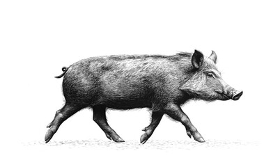 Fototapeta premium Boar, wild boar, hog, wild pig, sketch. Vintage retro print, wild boar, forest pig sketch ink style drawing, linear drawing, engrave old school. Sketch artwork silhouette wild ho pig. Illustration