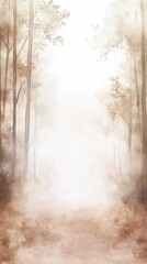 Obraz premium Misty forest path, sepia tones, tranquil scene.