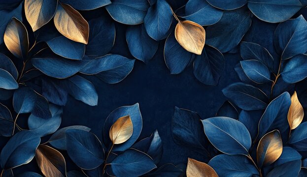 Deep blue and gold leaves frame
