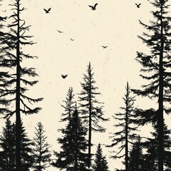 Silhouetted forest at dawn