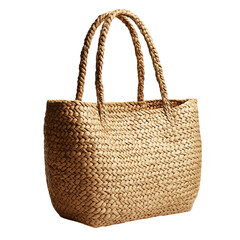 Elegant Straw Tote Bag with Delicate Woven Textures Isolated on Transparent Background