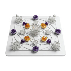 Crystal grid with healing stones isolated on transparent