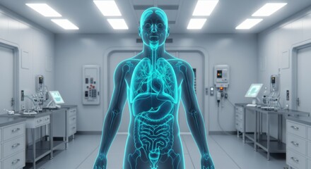 Advanced Medical Technology Visualizing Human Anatomy and Organ Systems in a Modern Laboratory Setting