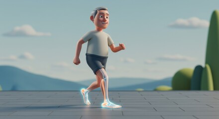 Animated elderly man enjoying outdoor walk with health and vitality in scenic park setting