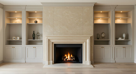 Elegant Fireplace And Built In Shelving In A Modern Living Room