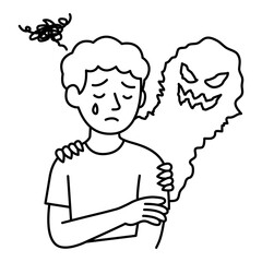 Sad man icon in line style. An anxious man icon in line style. Stressed man icon in line style. Icons about mental health and mental illness