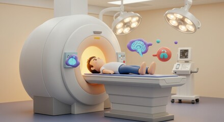 advanced medical imaging procedure in a modern hospital setting with child patient undergoing MRI scan